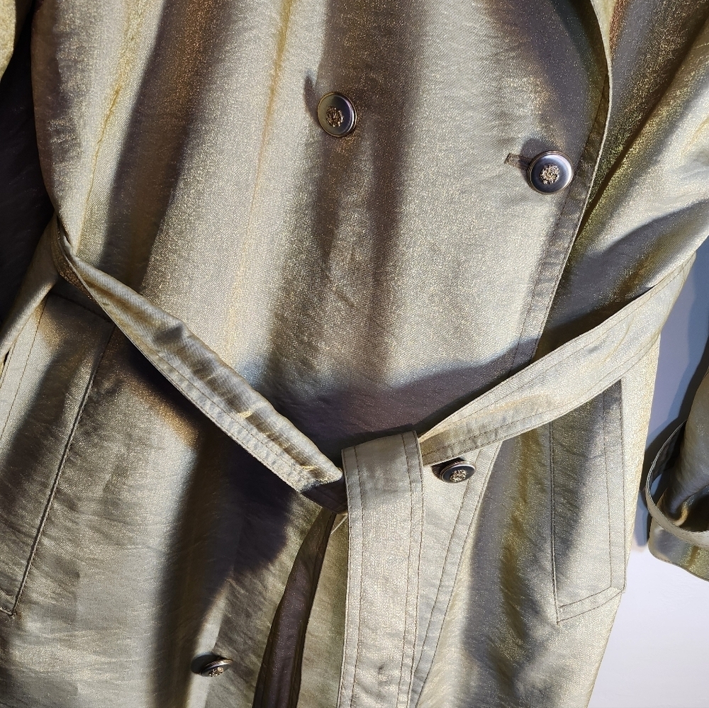Laura Winston Gold Metalic Vintage Maxi Trench Coat Sz 14 - Picture 11 of 16